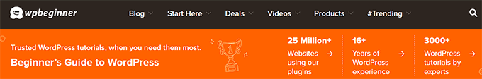 The WPBeginner navigation menu WPBeginner navigation menu example