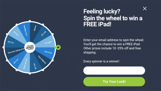 Spin the wheel popup Spin the wheel popup