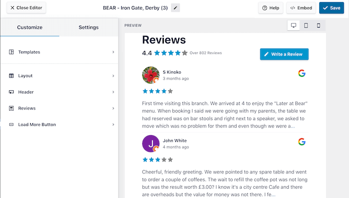 The Smash Balloon Reviews Feed Pro plugin The Smash Balloon Reviews Feed Pro plugin