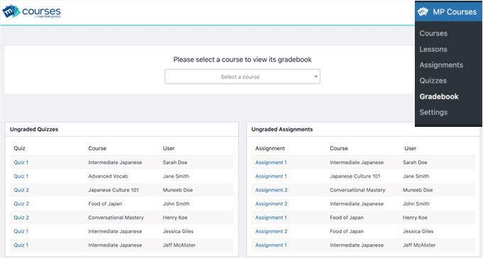 MemberPress Gradebook sample MemberPress Gradebook sample